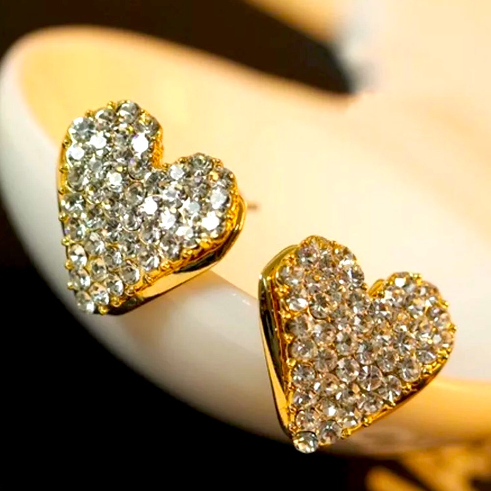 New Womens Rhinestone Gold Heart Crystal Earrings 15$